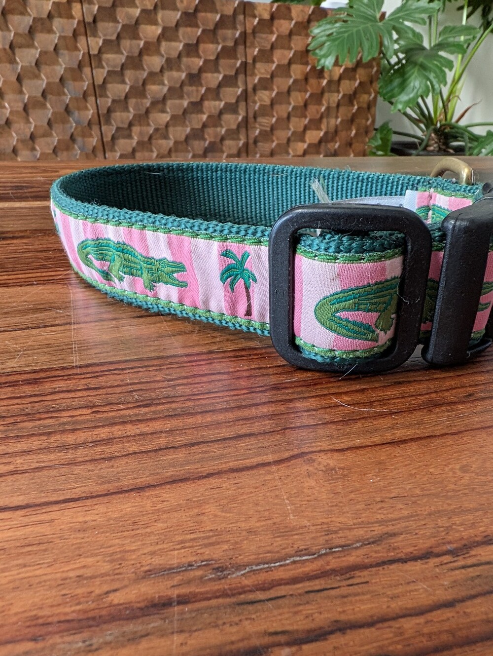 Up Country Alligator Palm Tree Dog Collar Pink Green Size Small